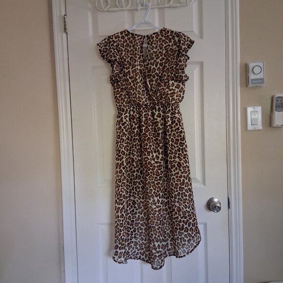 Stella Cruz Girls Size XL (14-16) Leopard Print Ruffle Sleeve Overlay Romper - Picture 3 of 11